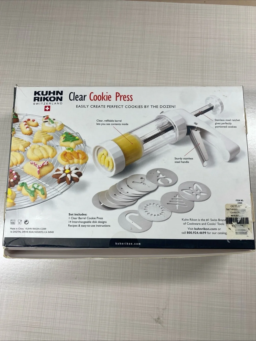 Open Box Kuhn Rikon clear cookie press stainless steel handle